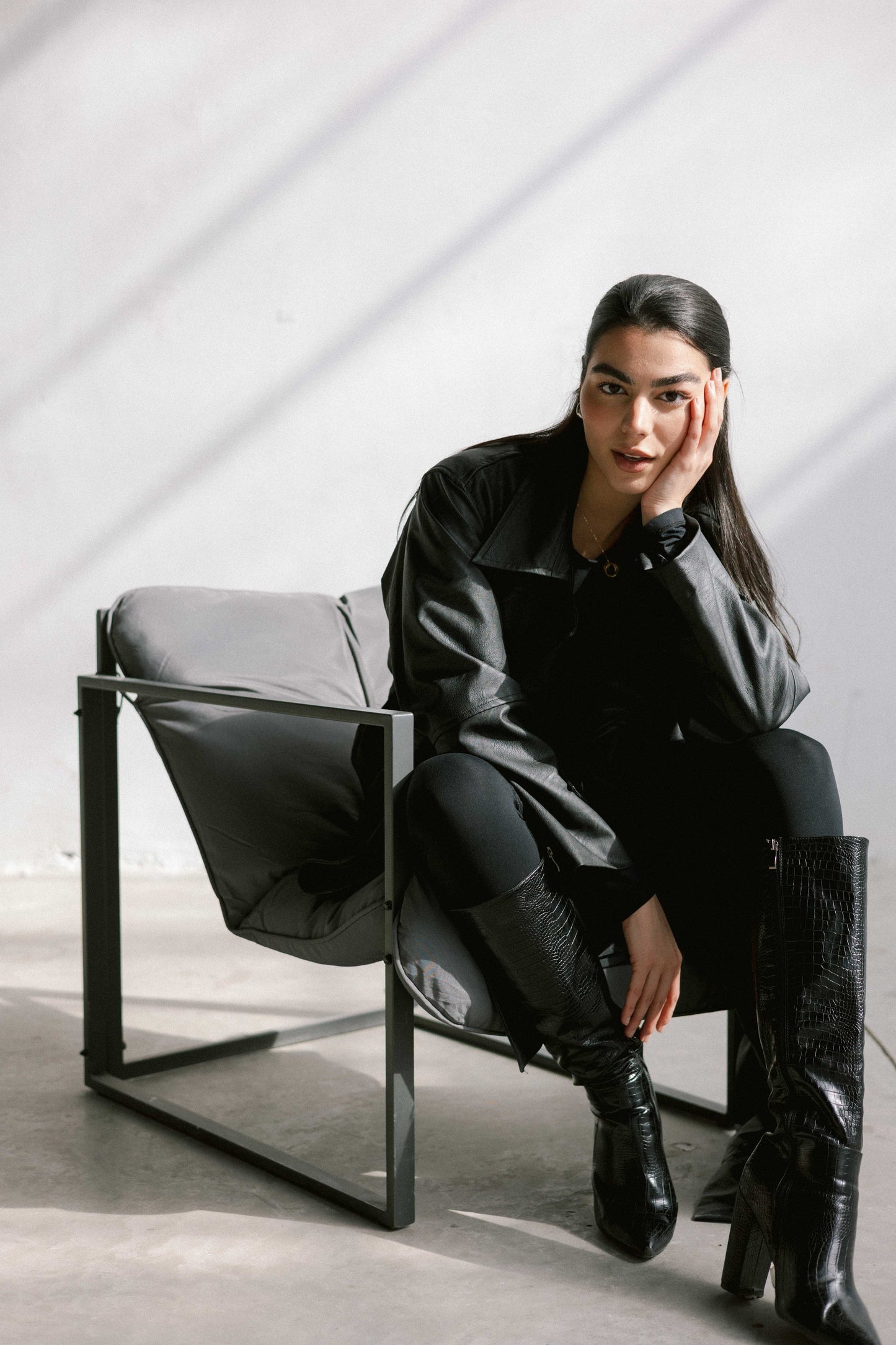 Eclipse Leather Trench in Black