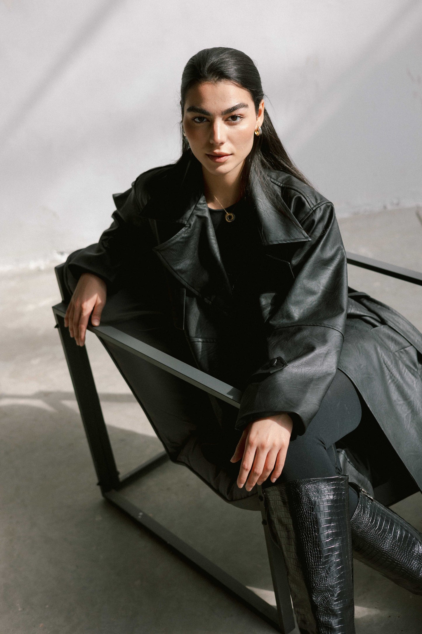 Eclipse Leather Trench in Black