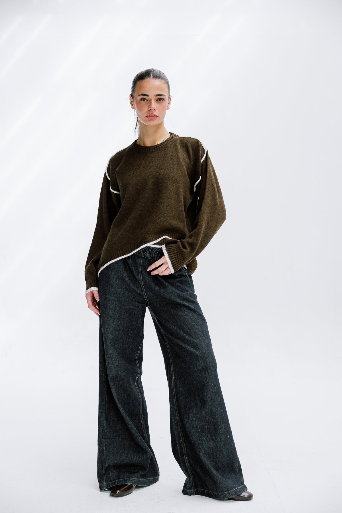 Cozy Contrast Knit in Olive brown