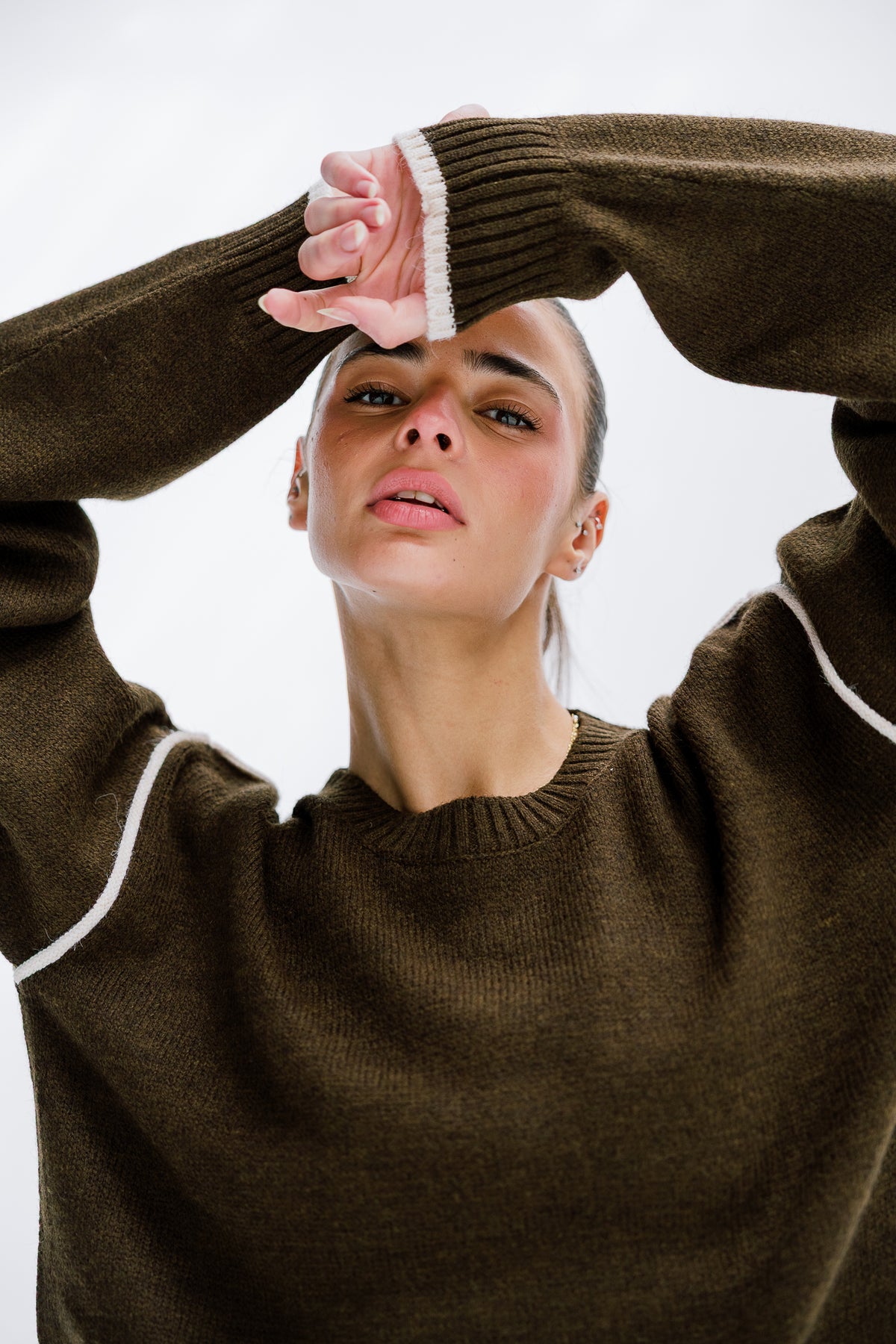 Cozy Contrast Knit in Olive brown