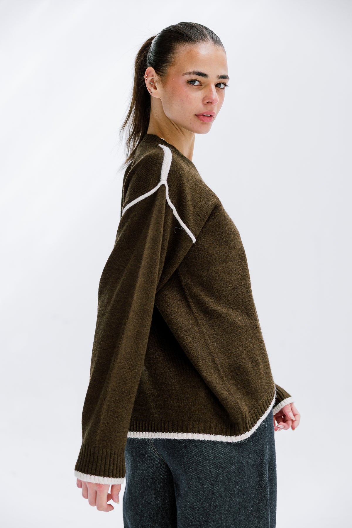 Cozy Contrast Knit in Olive brown