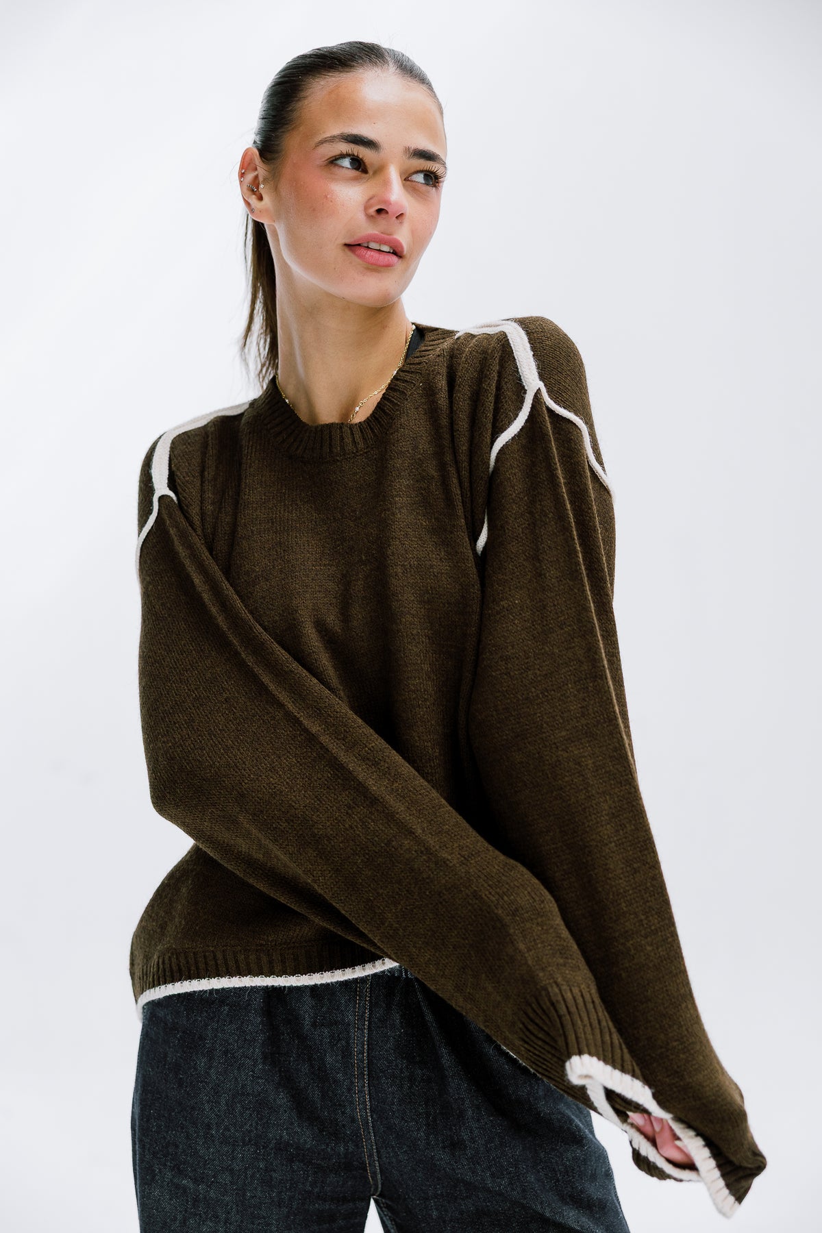 Cozy Contrast Knit in Olive brown