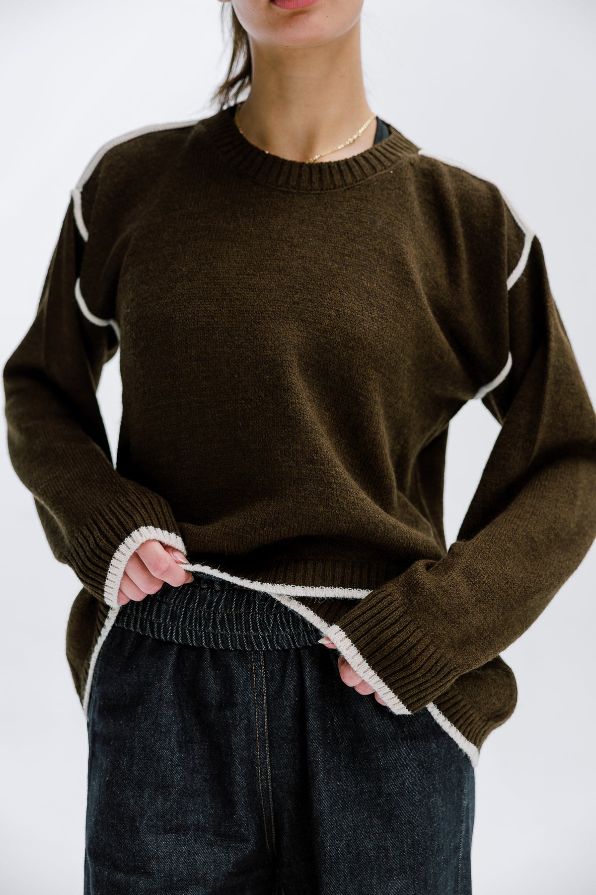 Cozy Contrast Knit in Olive brown