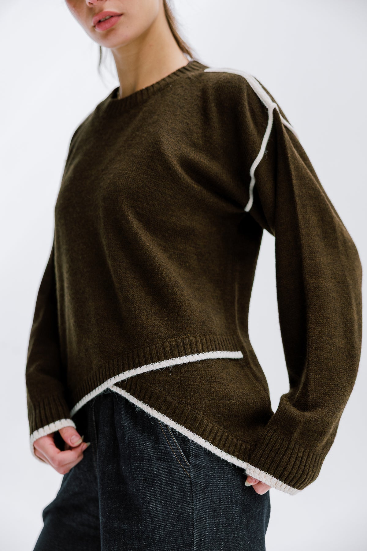 Cozy Contrast Knit in Olive brown