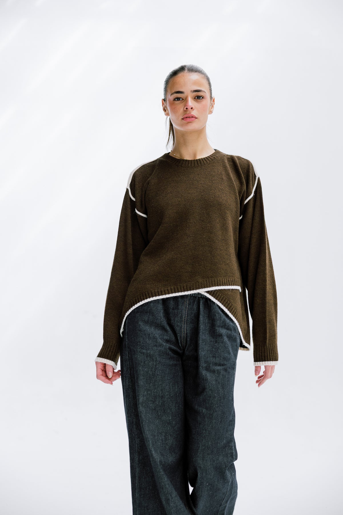 Cozy Contrast Knit in Olive brown