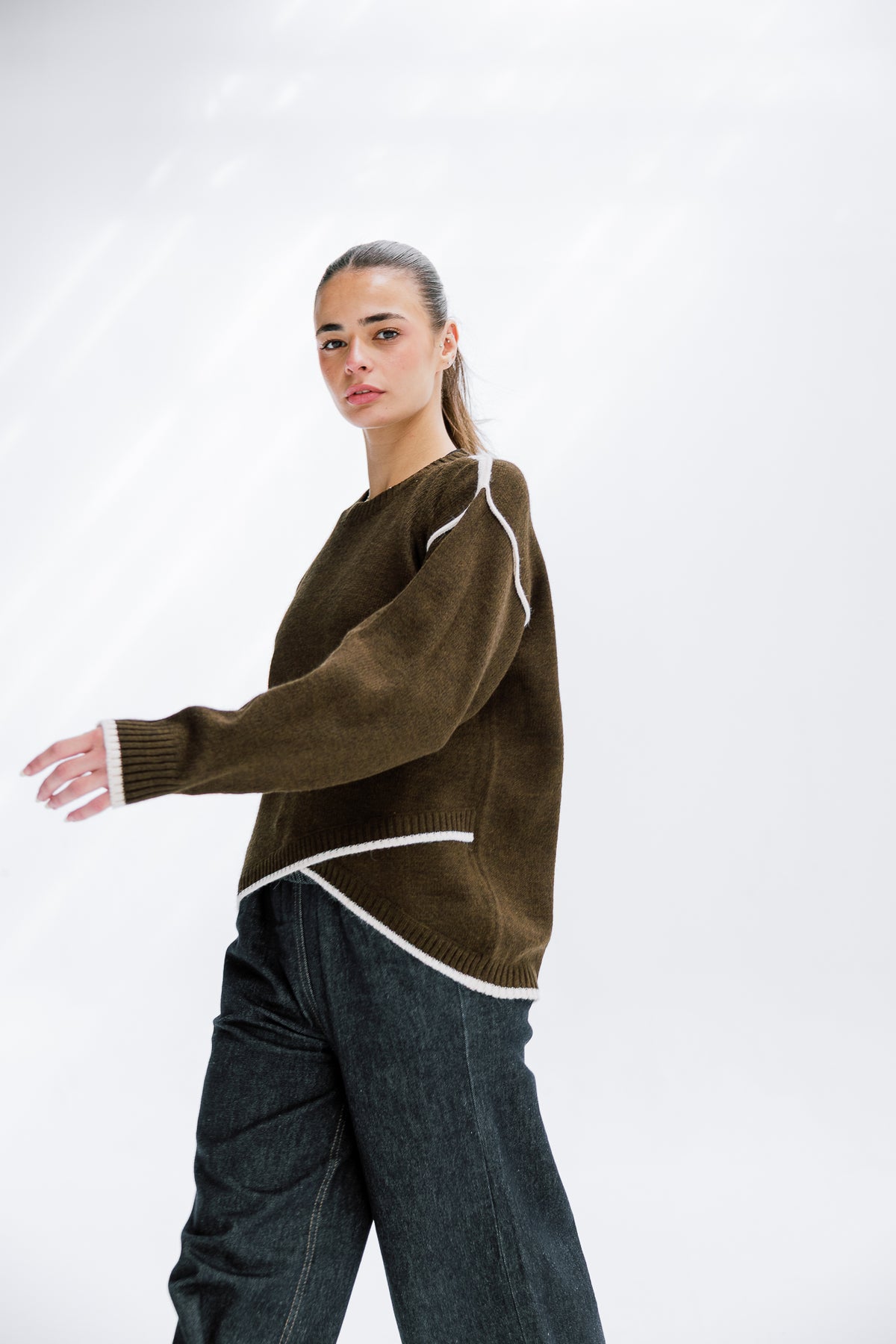 Cozy Contrast Knit in Olive brown