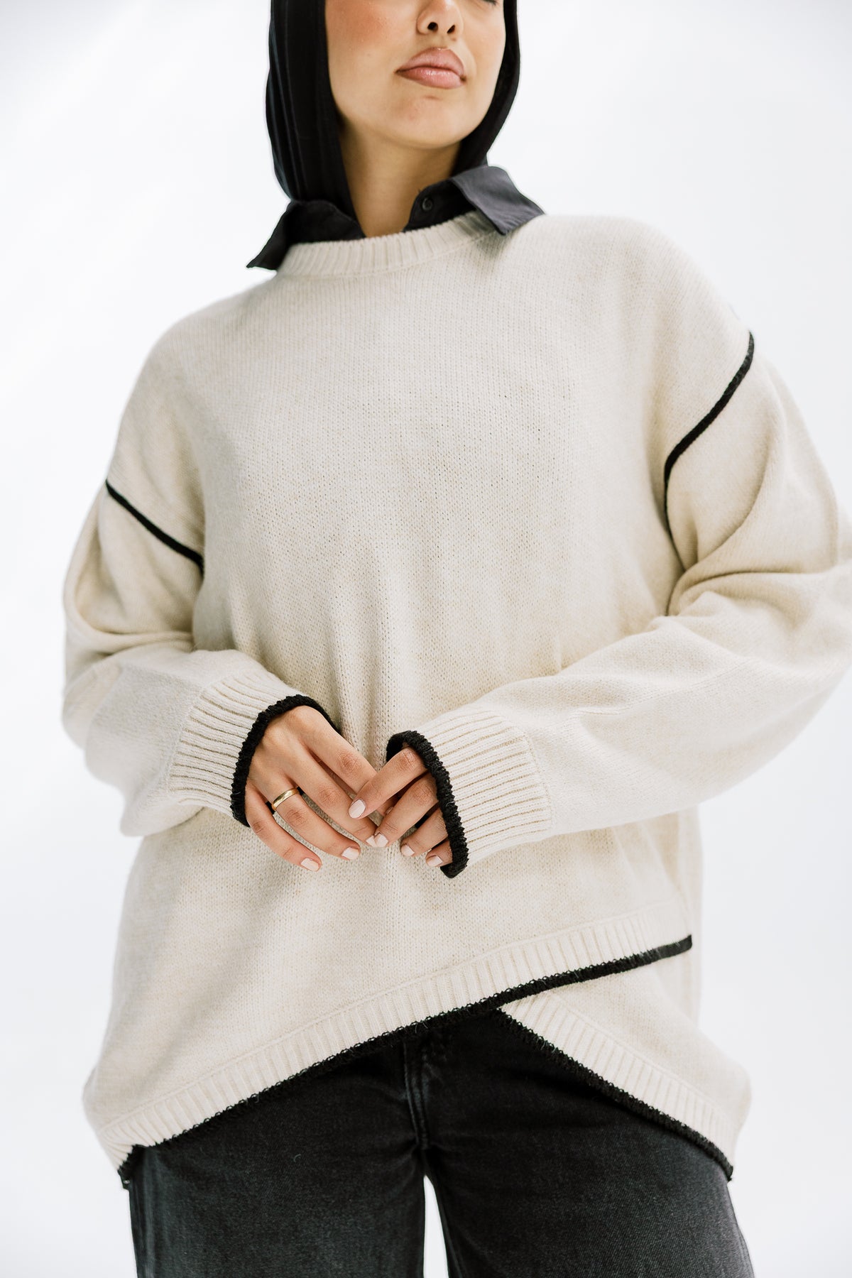 Cozy Contrast Knit in Cream