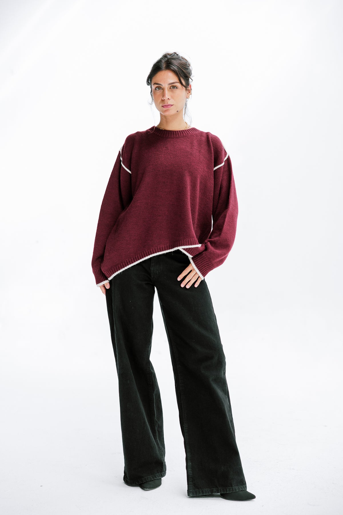 Cozy Contrast Knit in Burgundy