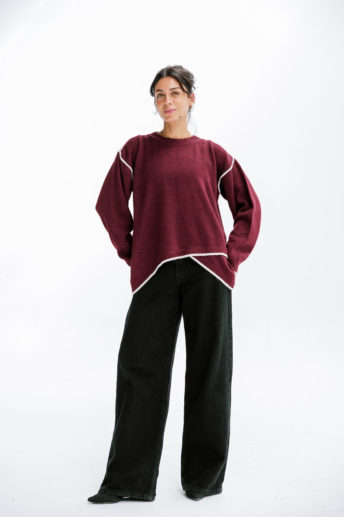 Cozy Contrast Knit in Burgundy