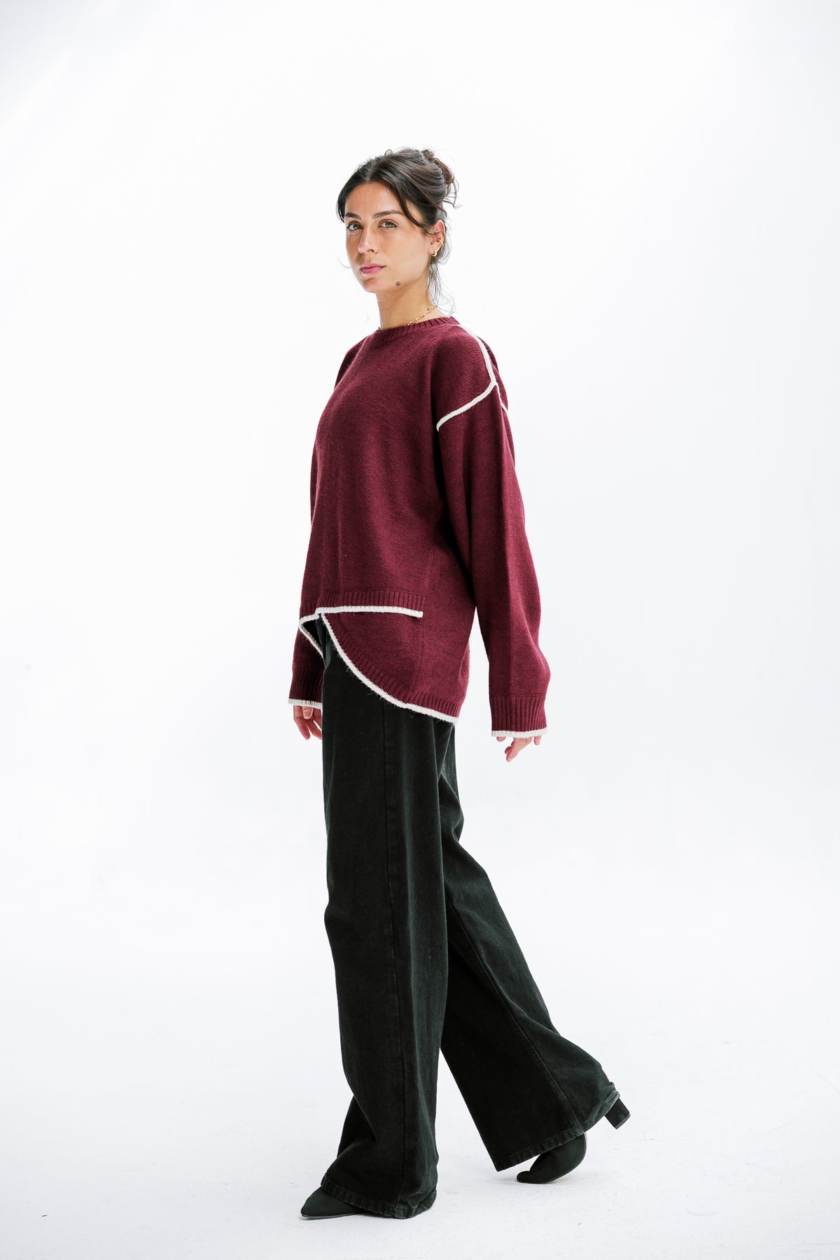 Cozy Contrast Knit in Burgundy
