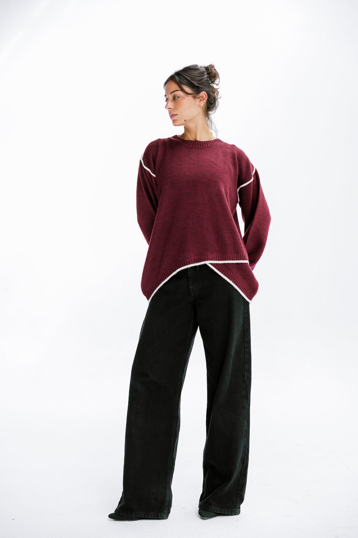 Cozy Contrast Knit in Burgundy