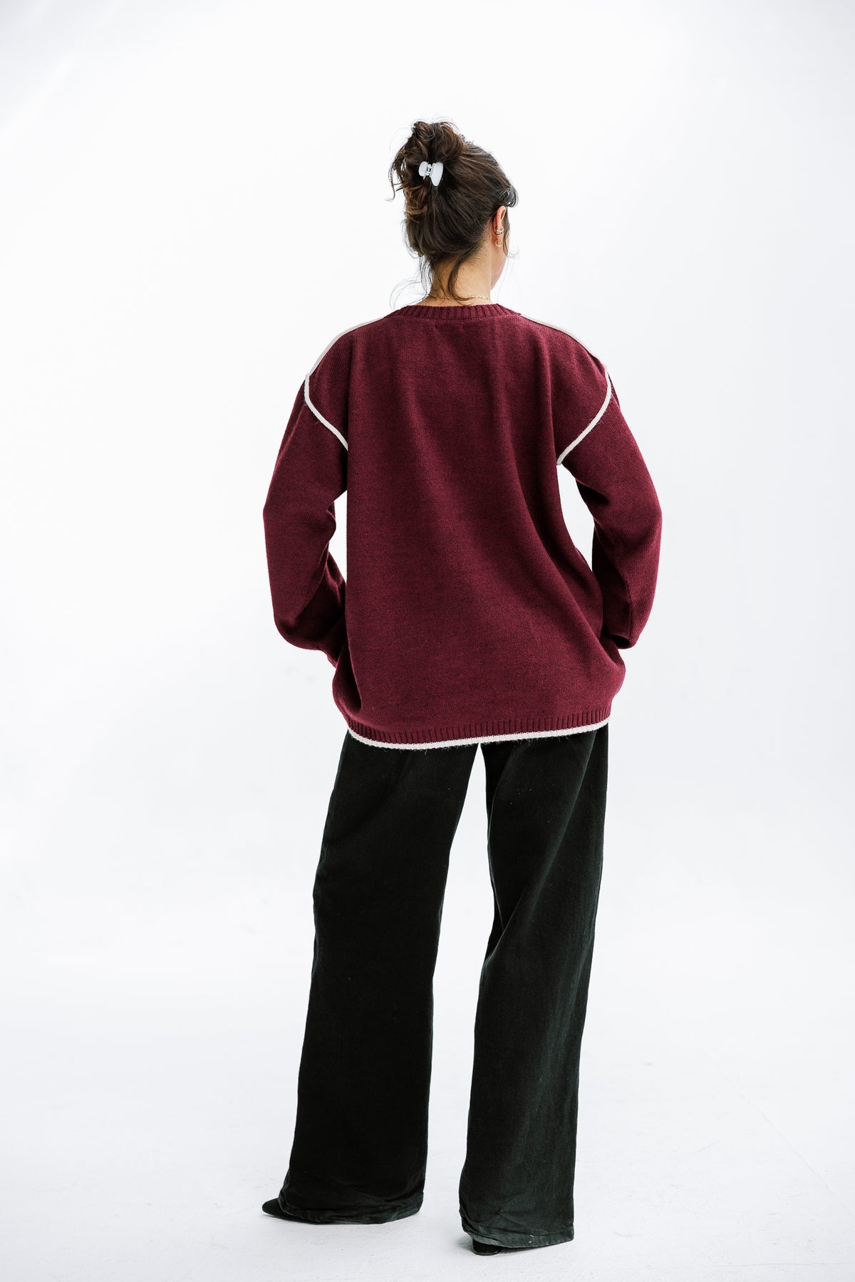 Cozy Contrast Knit in Burgundy