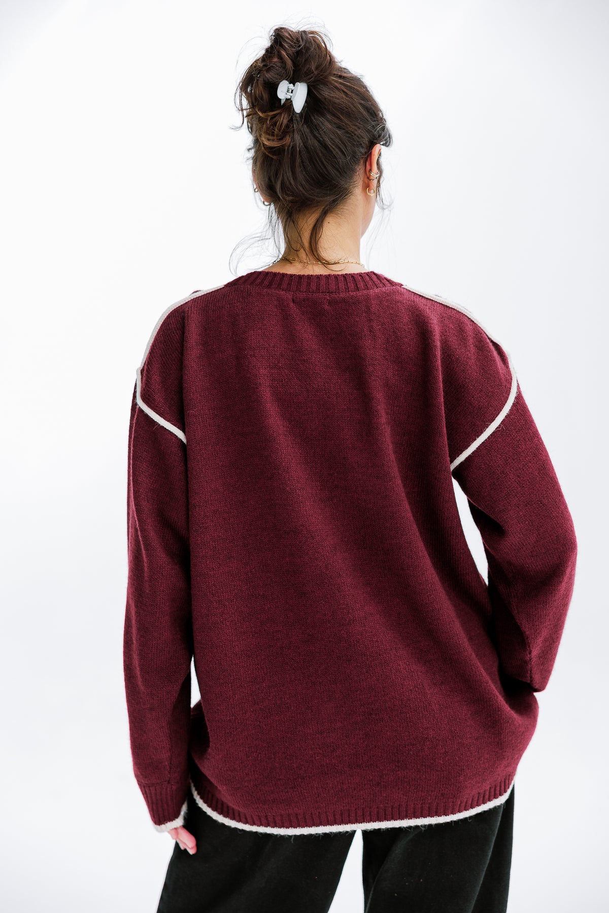 Cozy Contrast Knit in Burgundy
