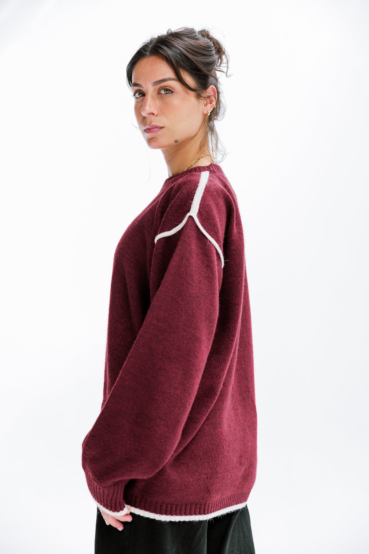 Cozy Contrast Knit in Burgundy