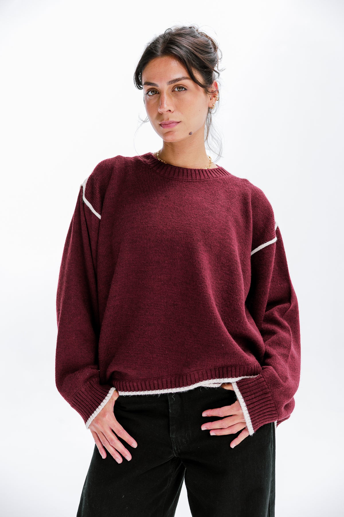 Cozy Contrast Knit in Burgundy
