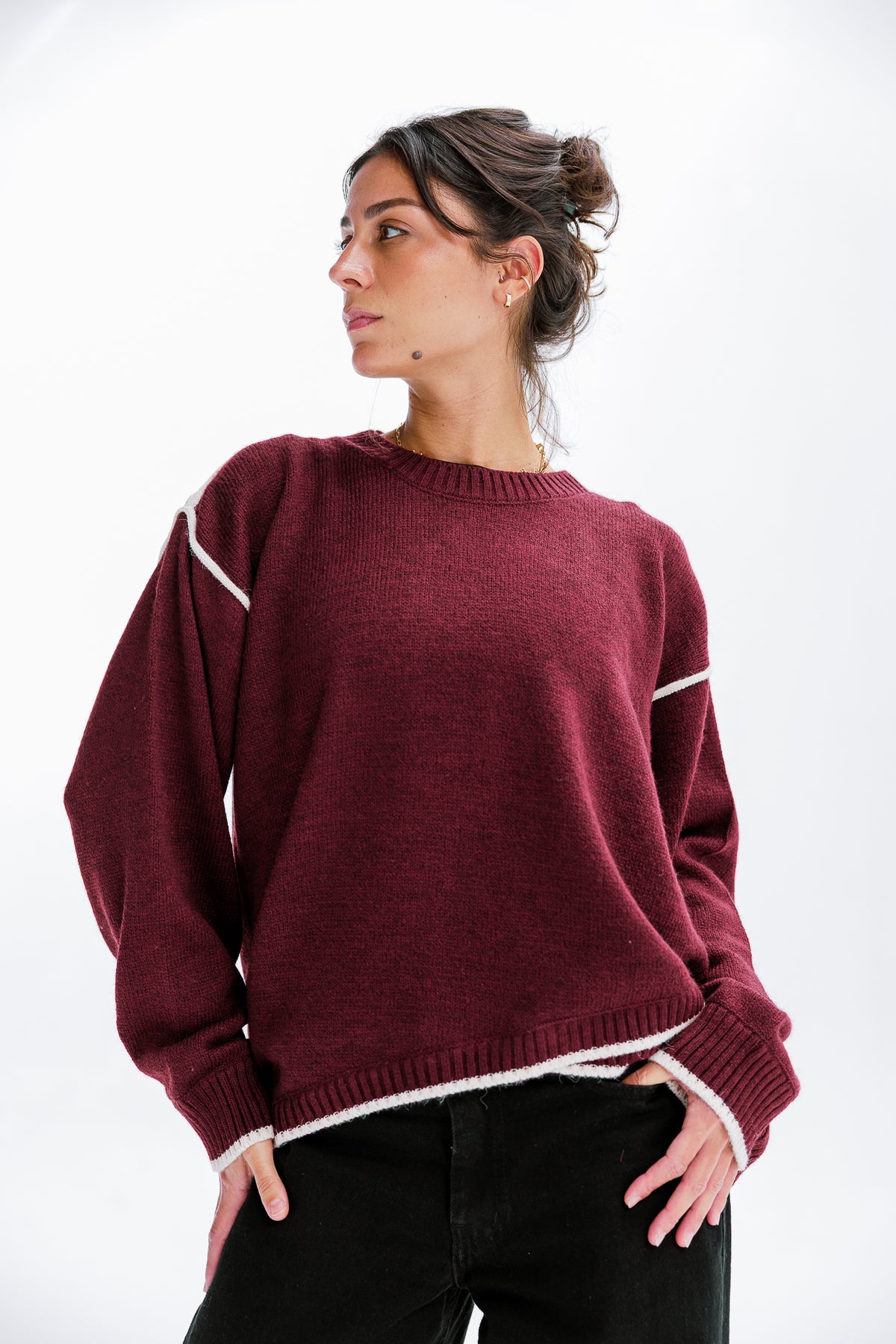 Cozy Contrast Knit in Burgundy