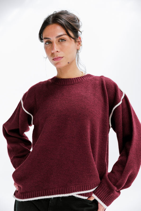 Cozy Contrast Knit in Burgundy