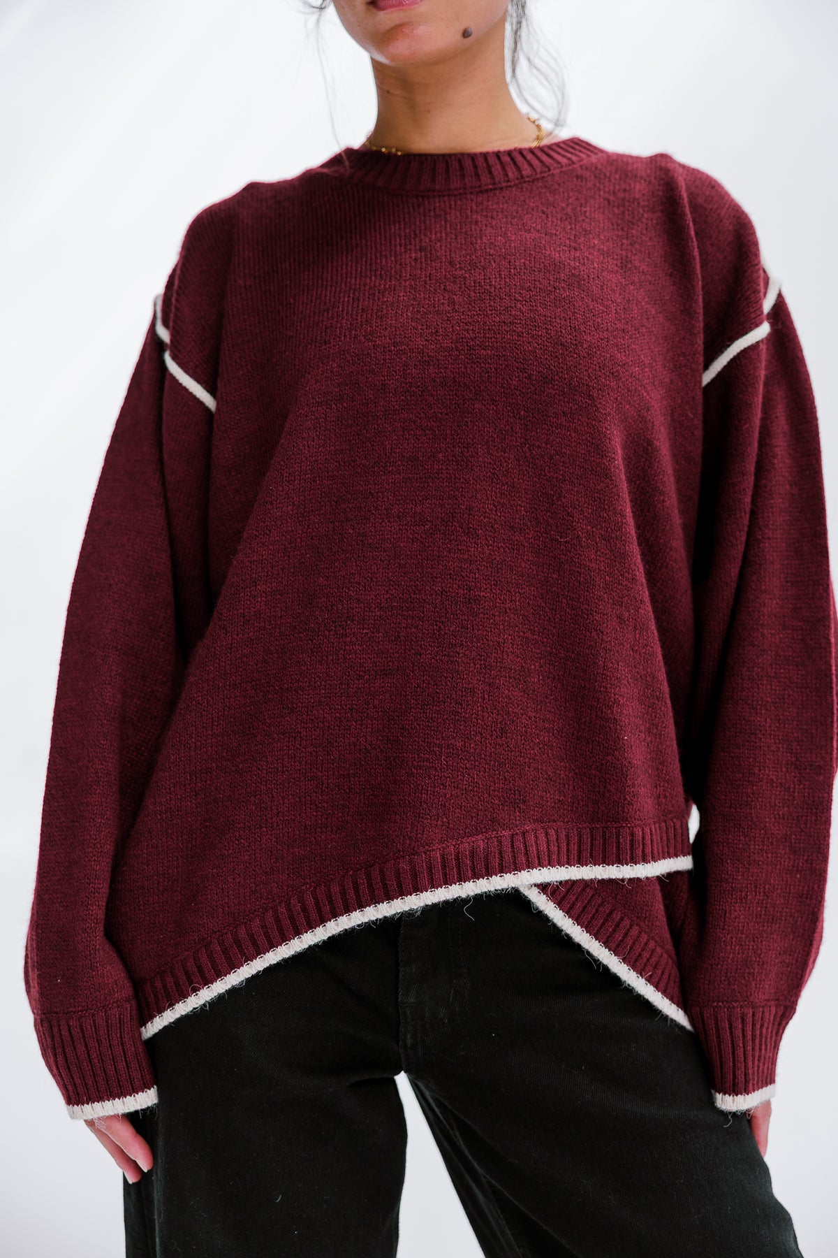 Cozy Contrast Knit in Burgundy