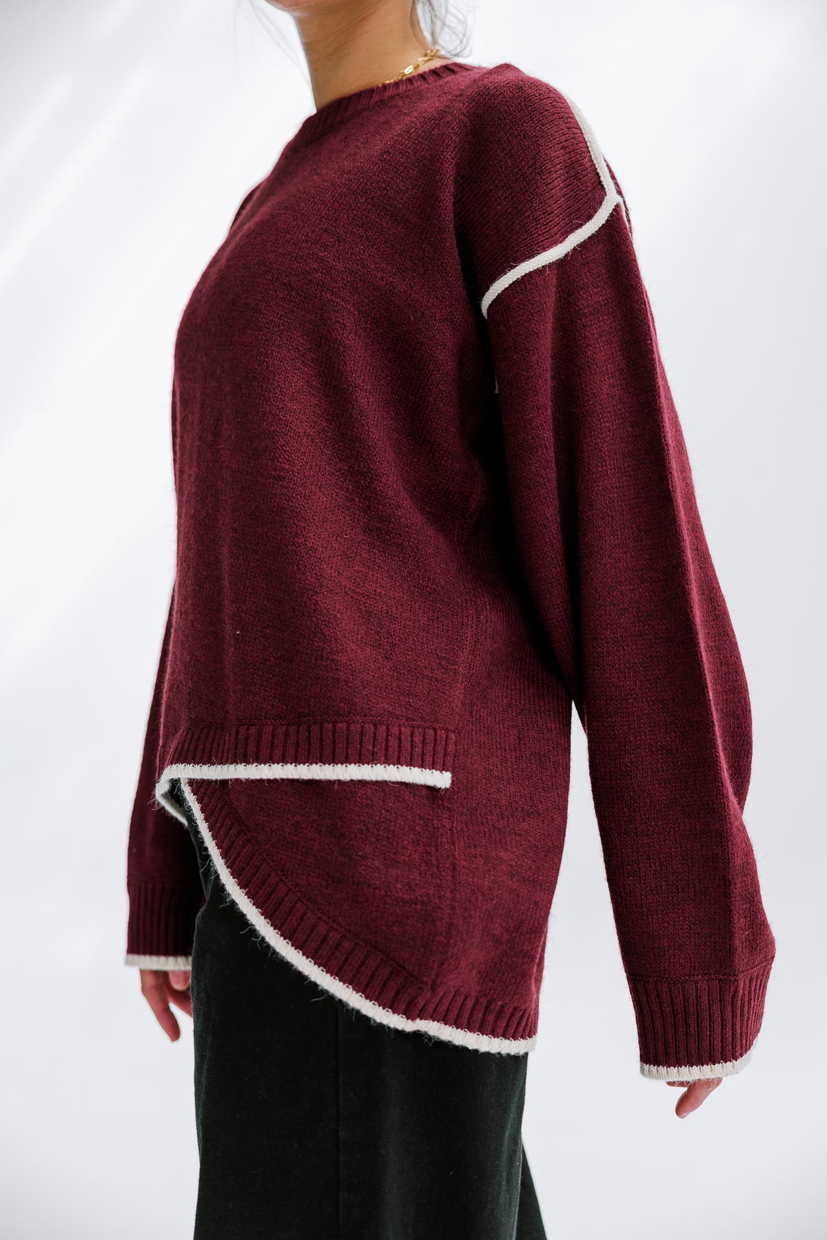 Cozy Contrast Knit in Burgundy