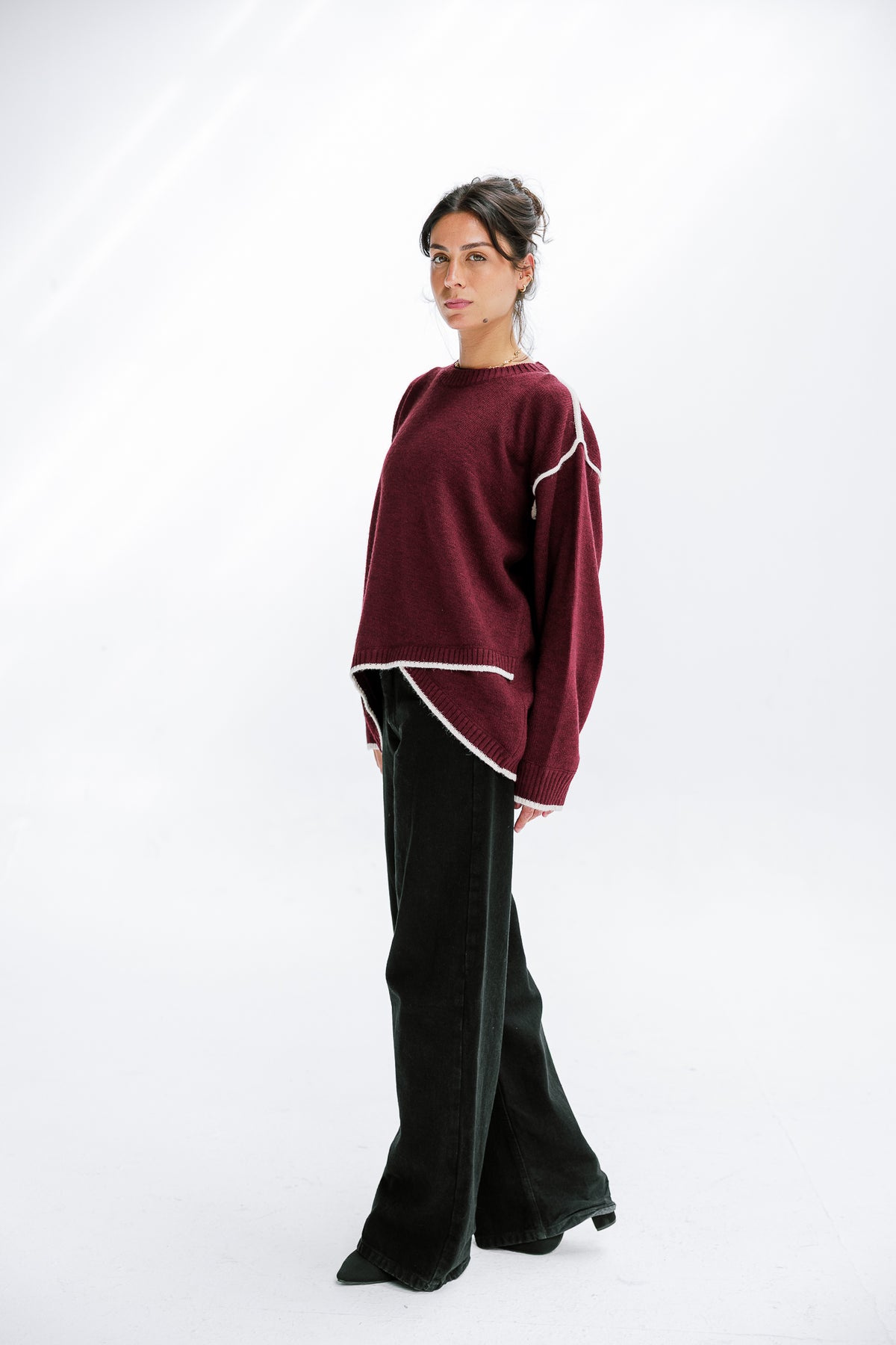 Cozy Contrast Knit in Burgundy