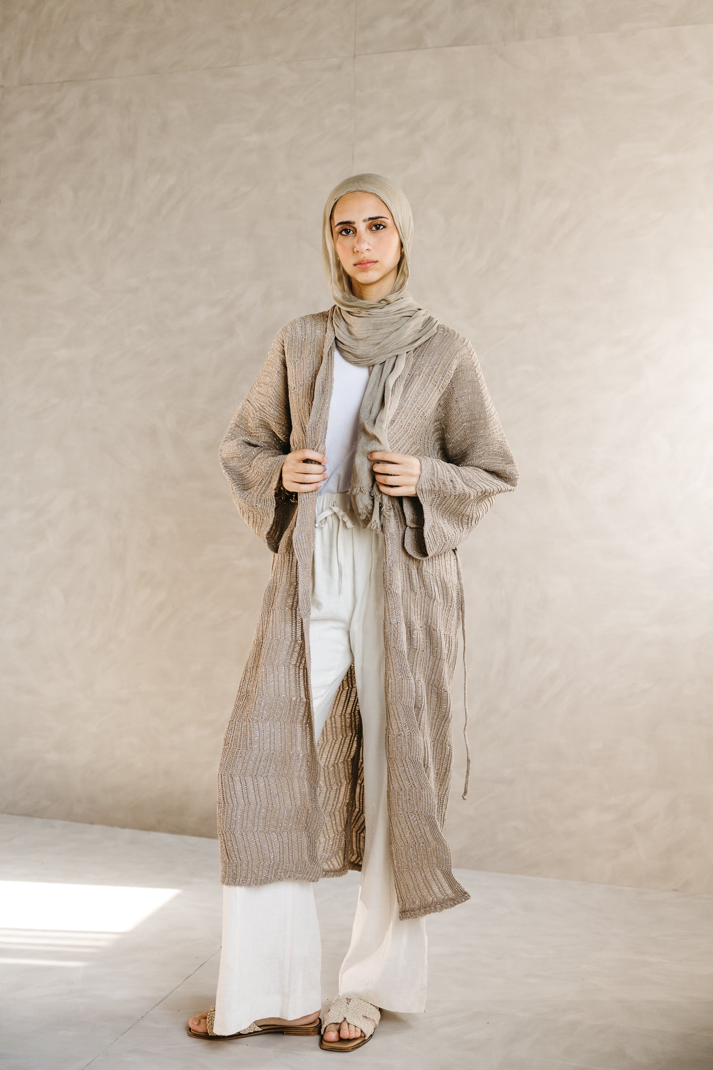 KnotWave Cardigan in Shimmer Tan