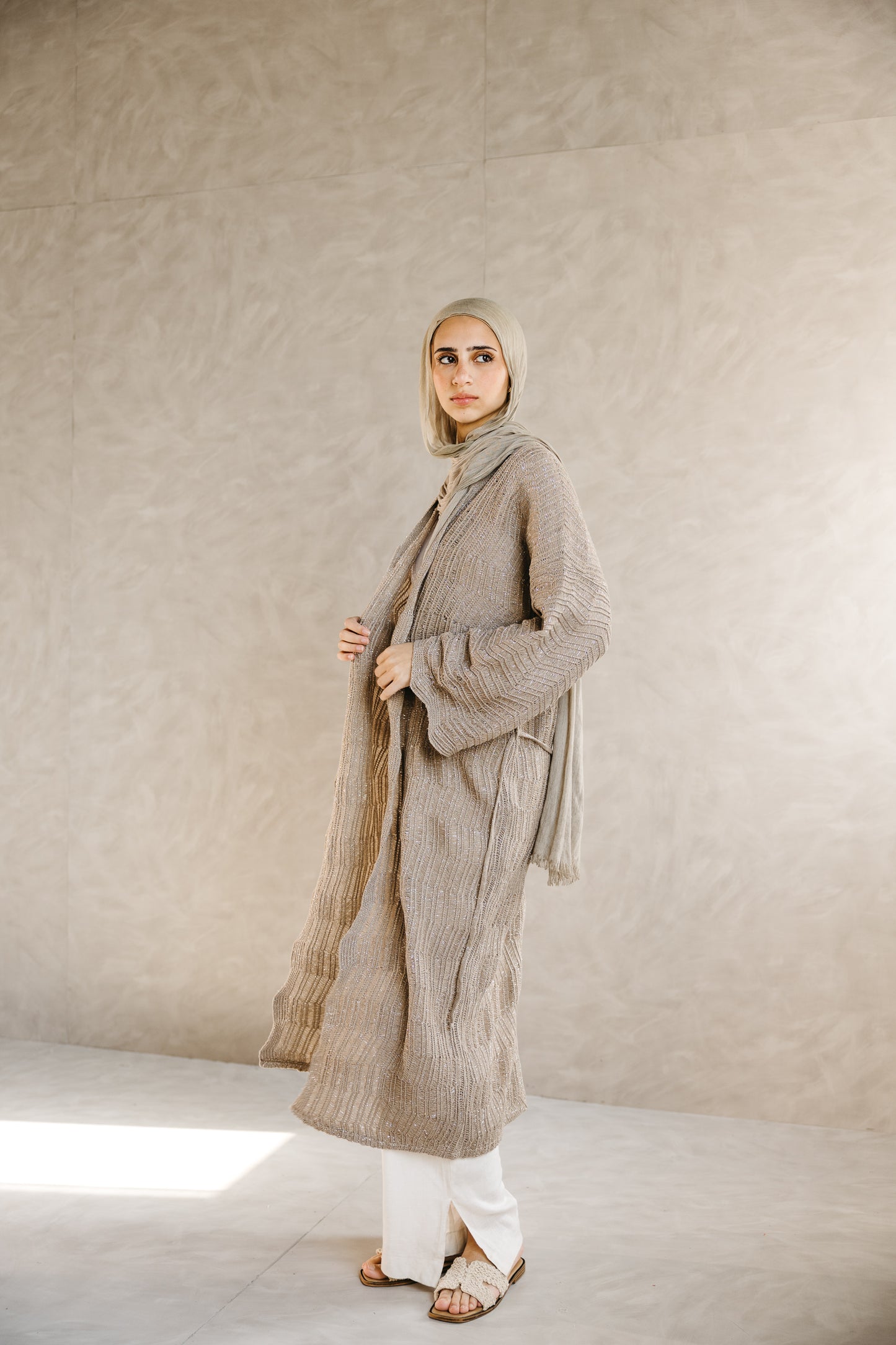 KnotWave Cardigan in Shimmer Tan