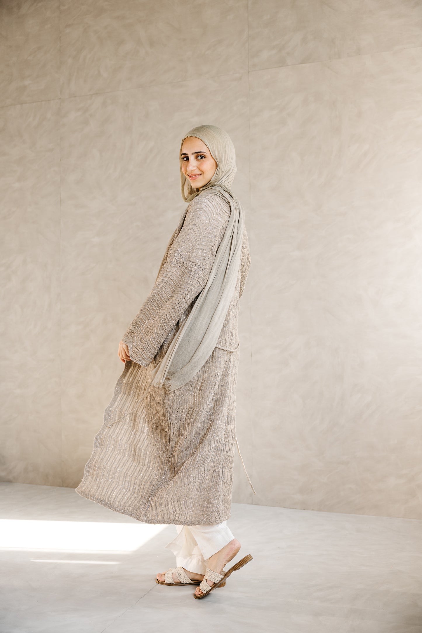 KnotWave Cardigan in Shimmer Tan