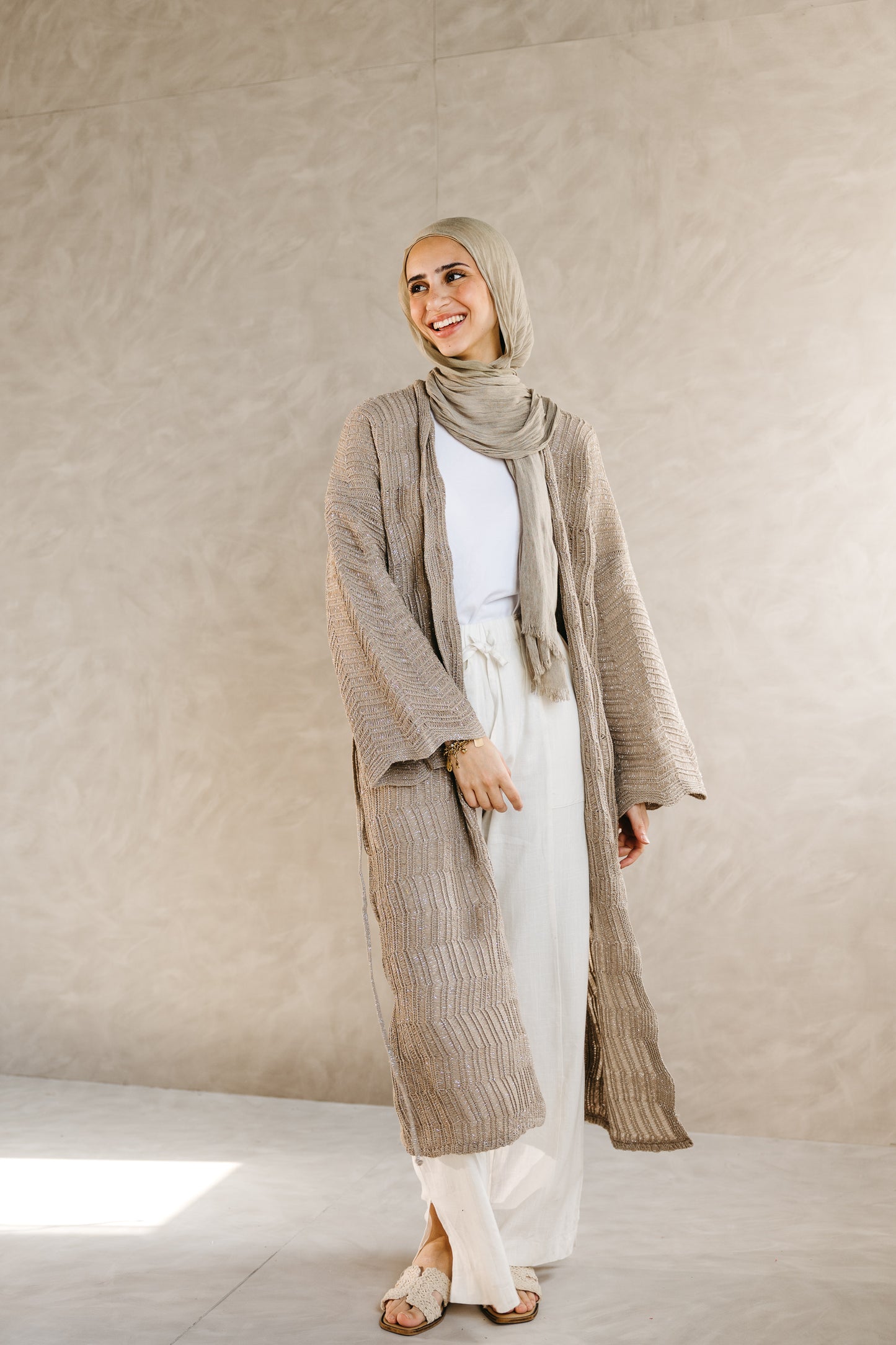 KnotWave Cardigan in Shimmer Tan