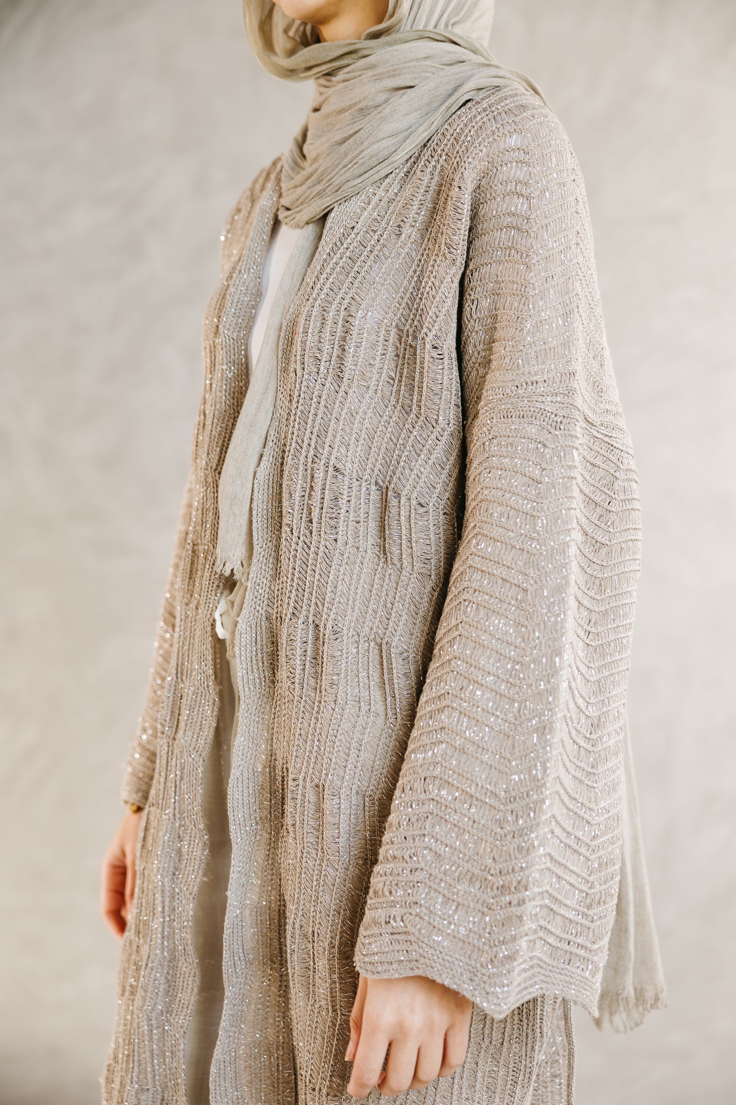 KnotWave Cardigan in Shimmer Tan