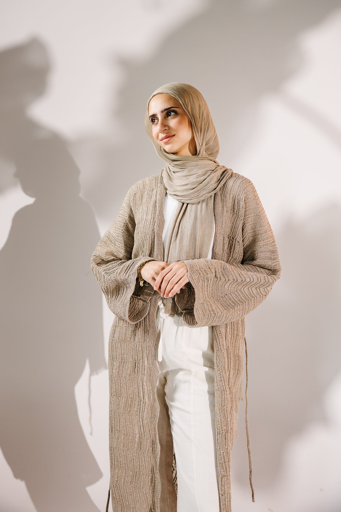 KnotWave Cardigan in Shimmer Tan