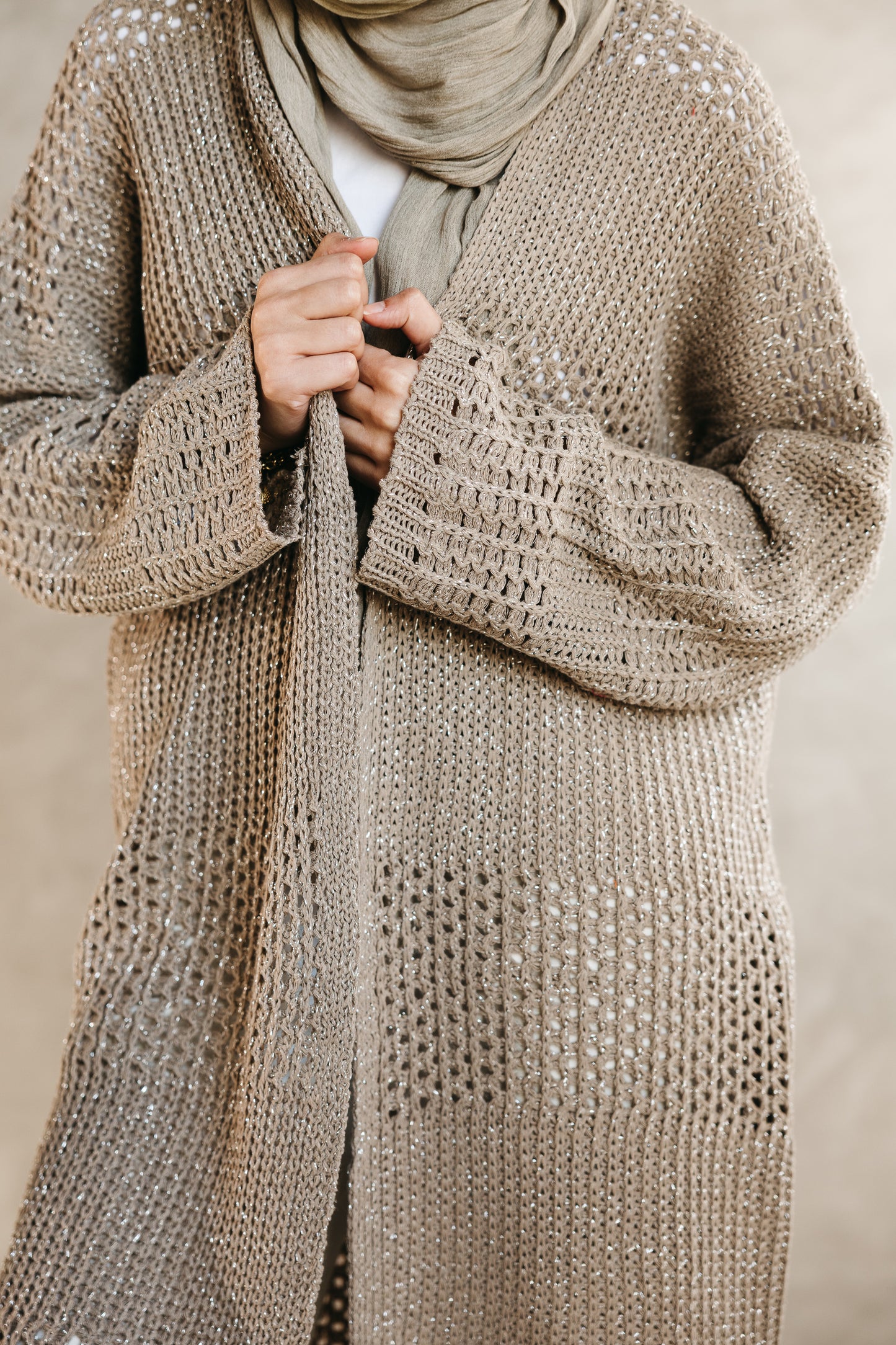 Fringed Breeze Cardigan in Shimmer Beige