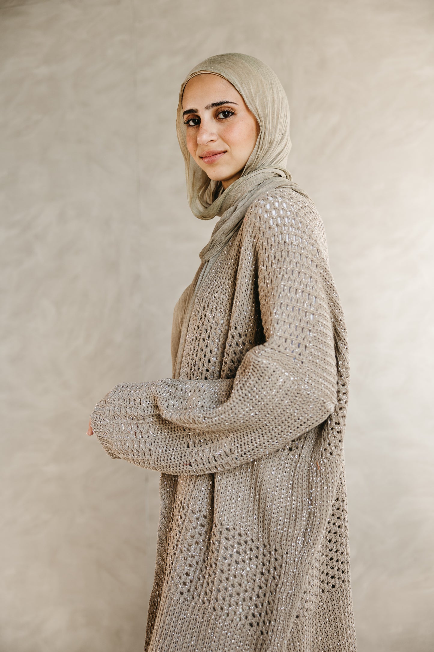 Fringed Breeze Cardigan in Shimmer Beige
