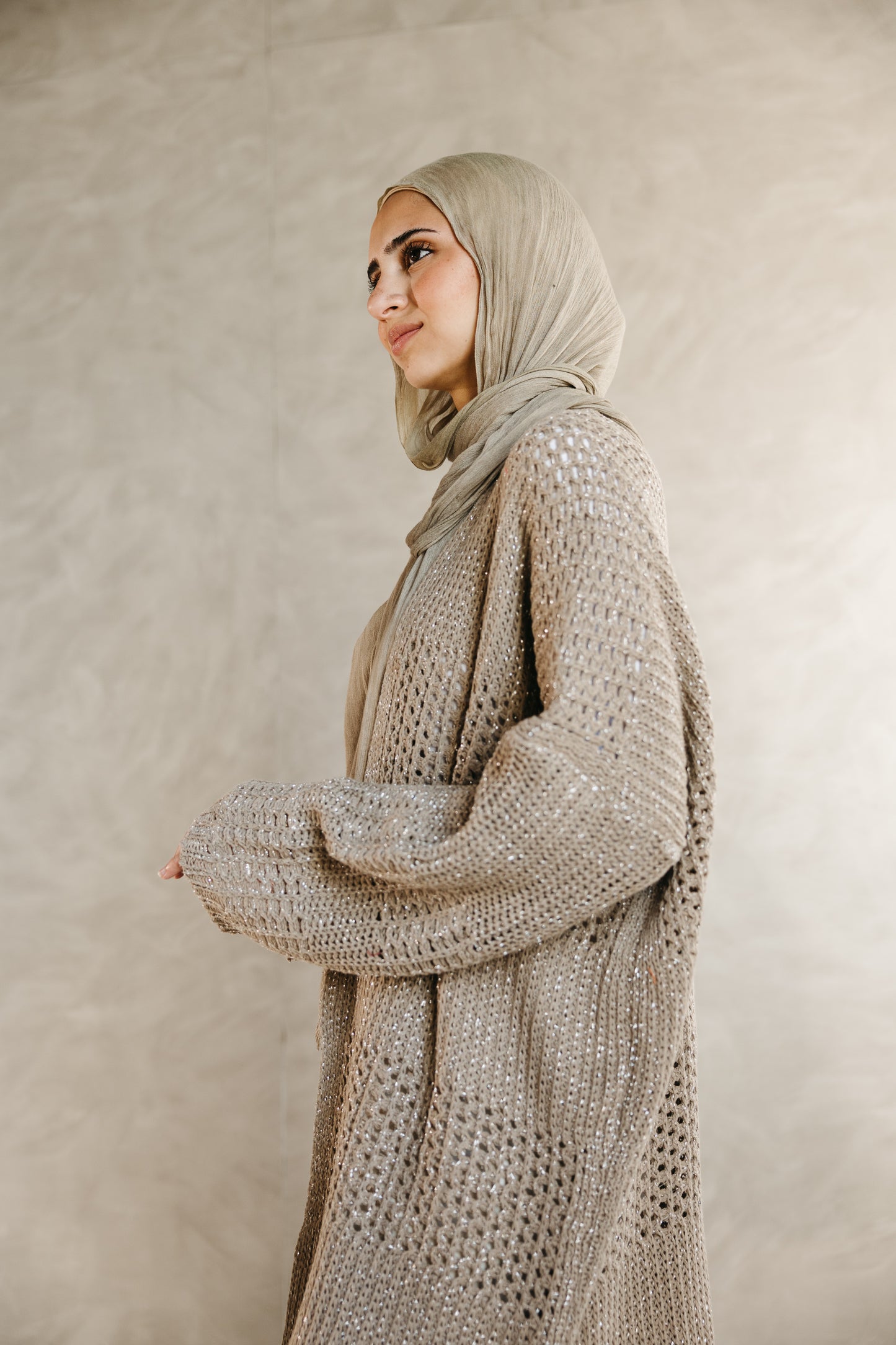 Fringed Breeze Cardigan in Shimmer Beige