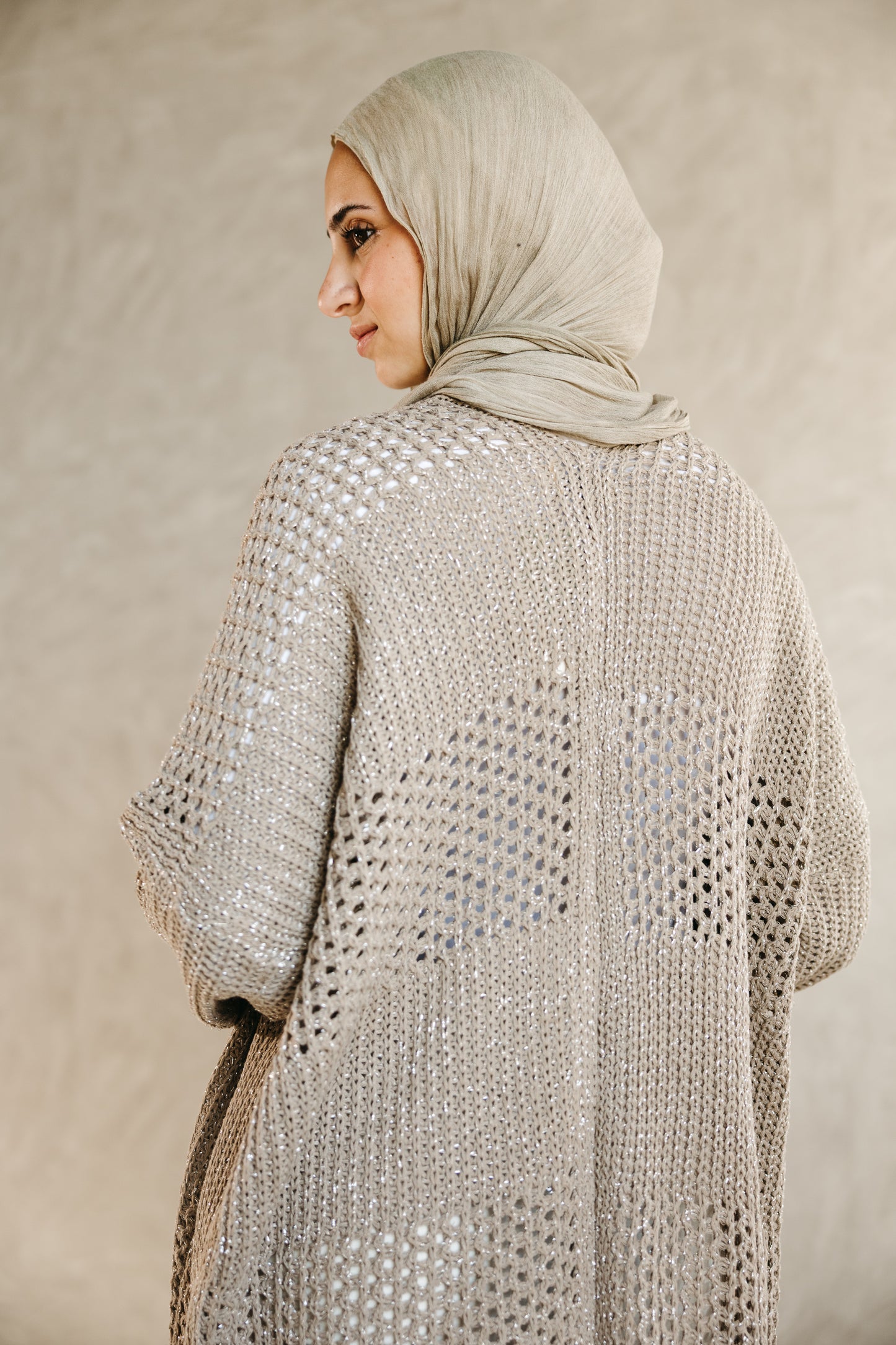 Fringed Breeze Cardigan in Shimmer Beige
