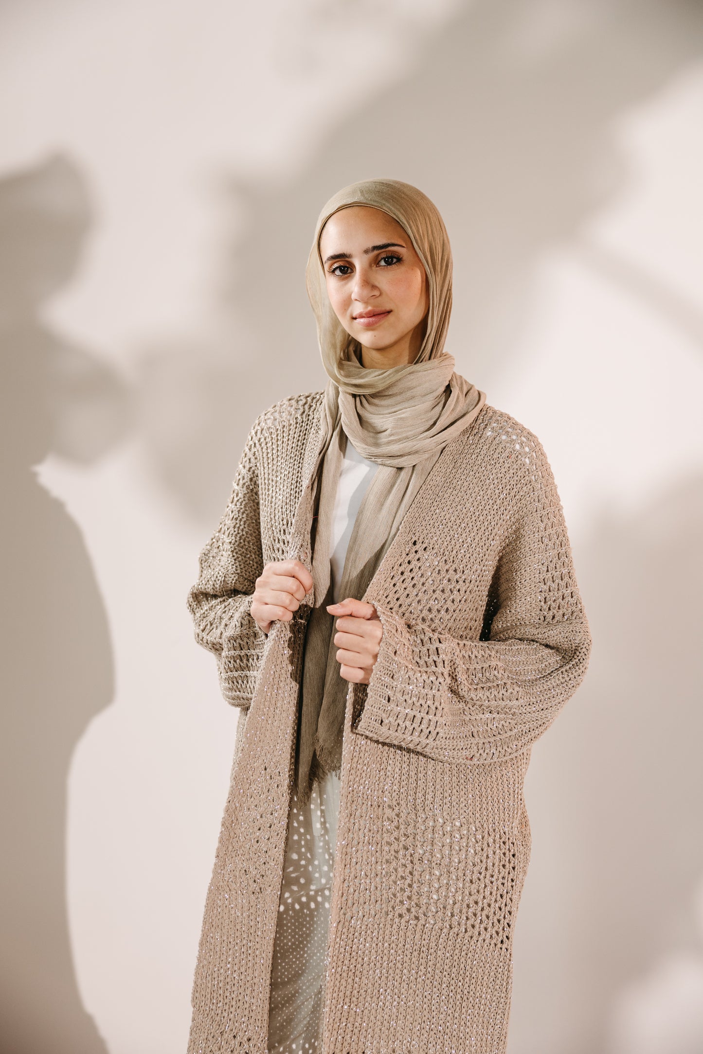 Fringed Breeze Cardigan in Shimmer Beige