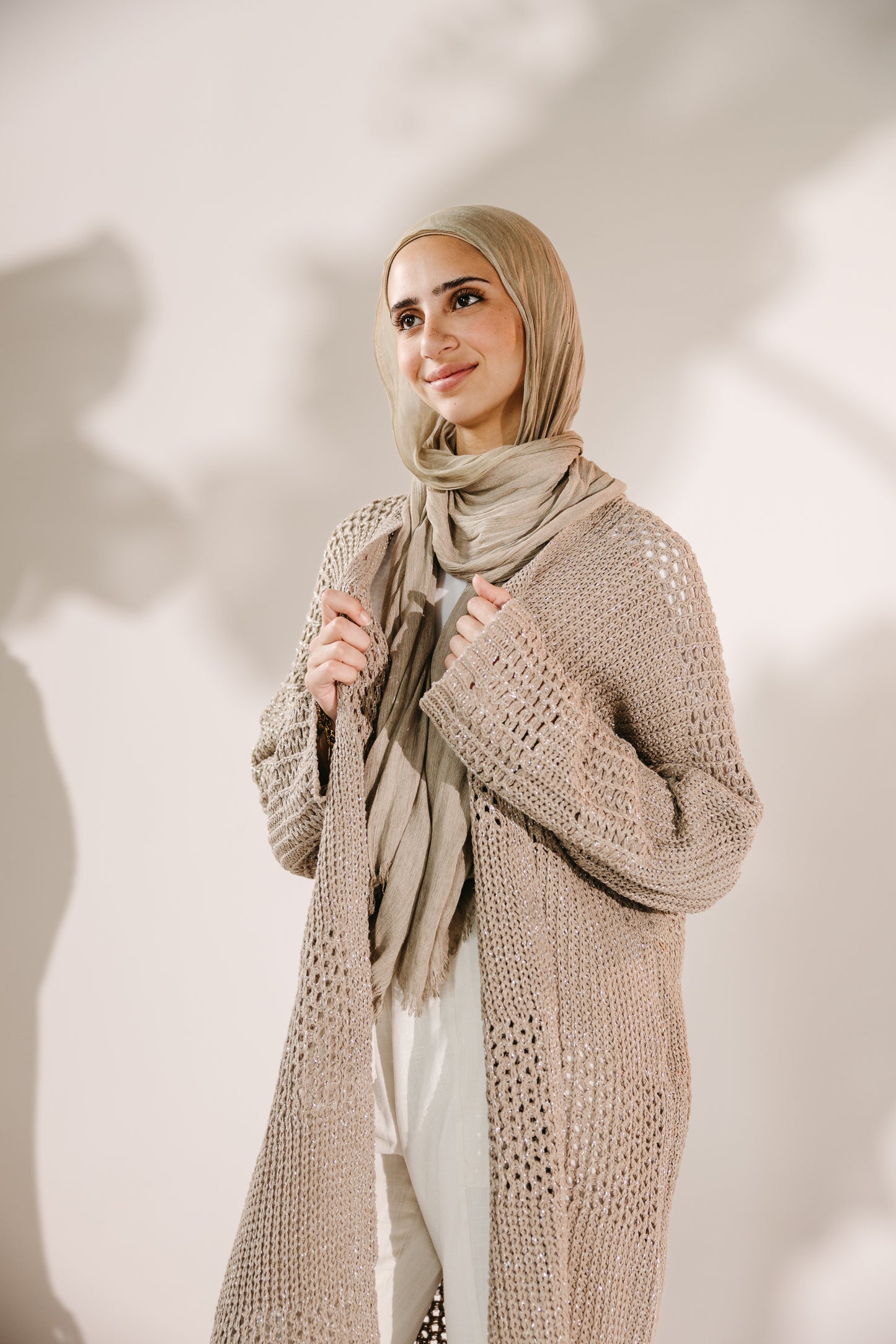 Fringed Breeze Cardigan in Shimmer Beige