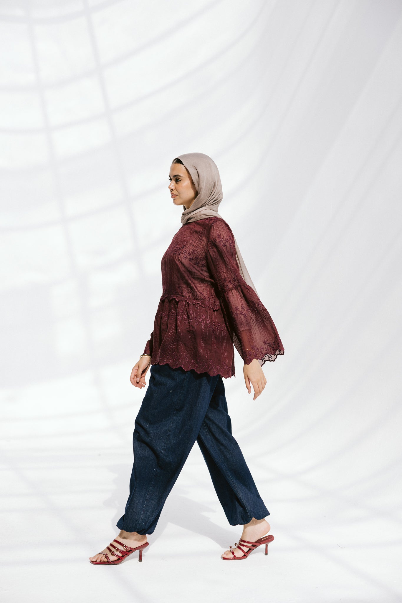 Layered Bloom Blouse In Merlot