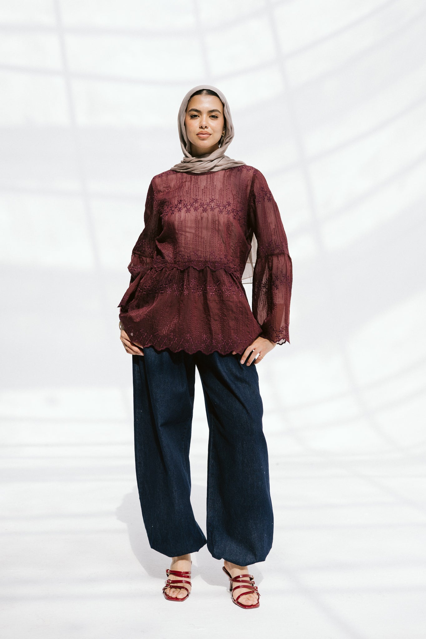 Layered Bloom Blouse In Merlot