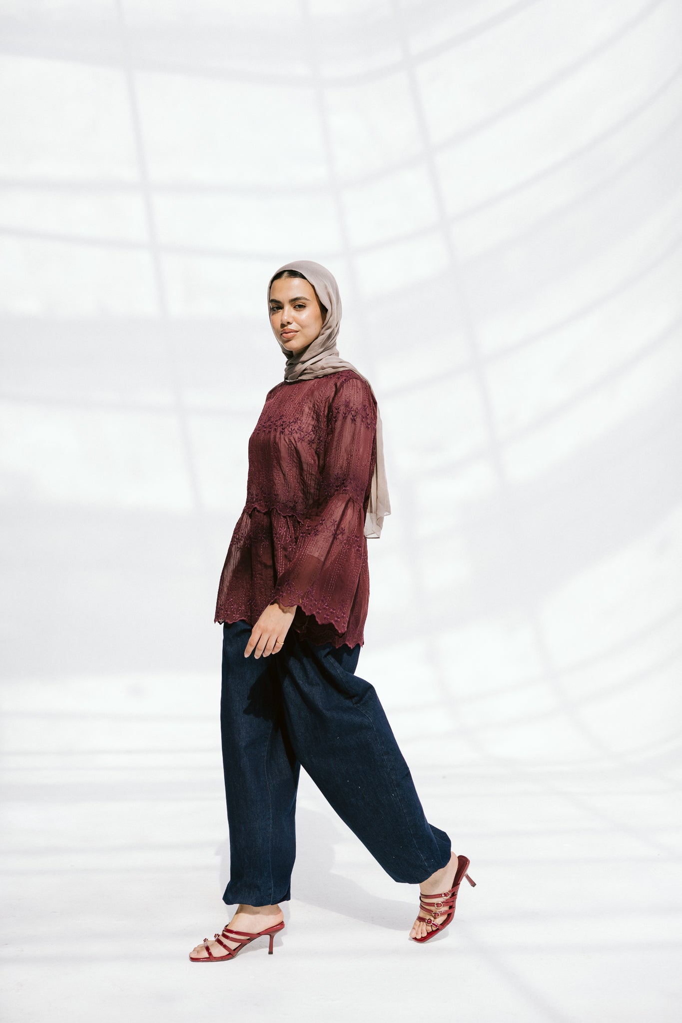 Layered Bloom Blouse In Merlot