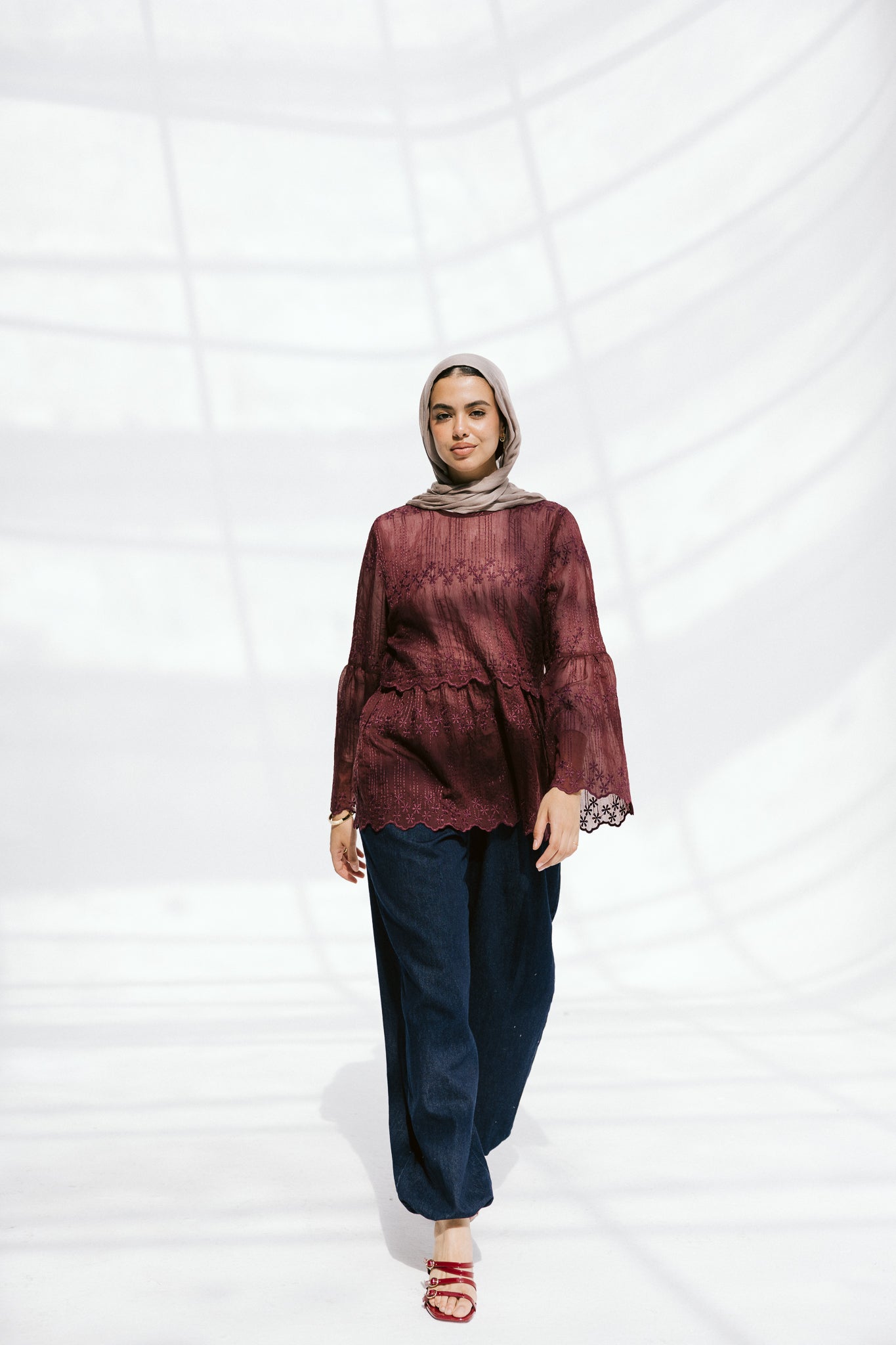 Layered Bloom Blouse In Merlot