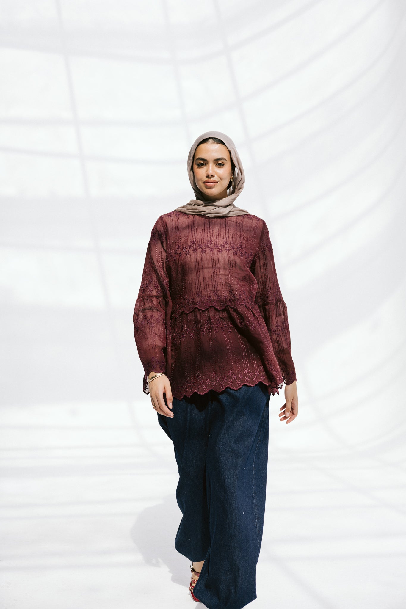 Layered Bloom Blouse In Merlot
