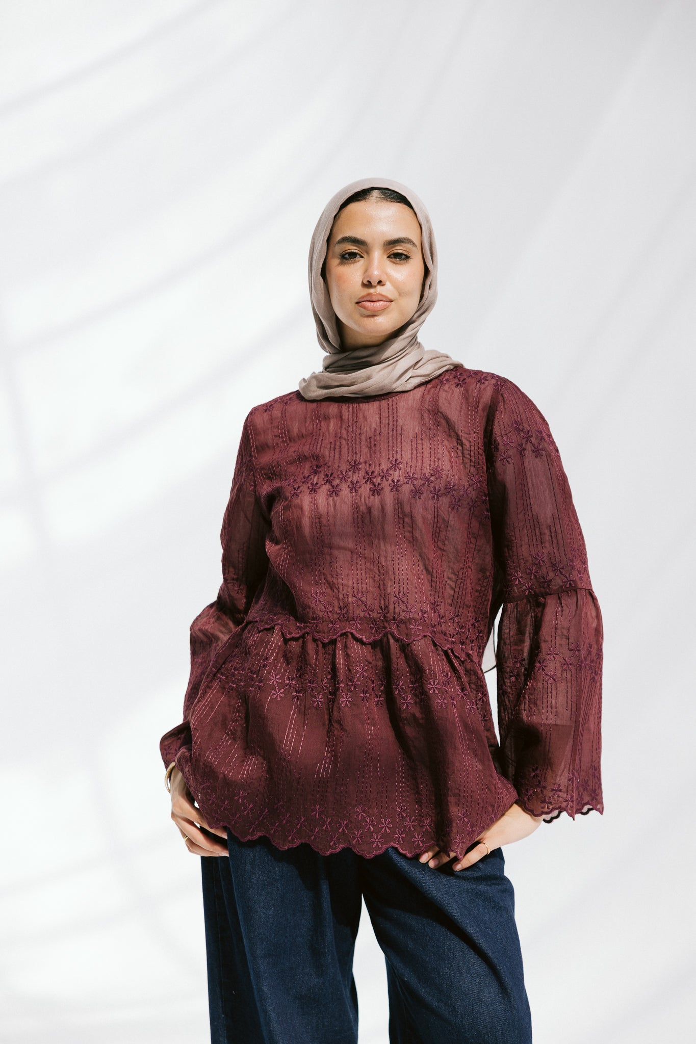 Layered Bloom Blouse In Merlot