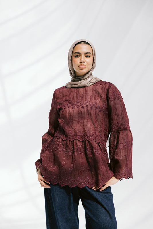 Layered Bloom Blouse In Merlot