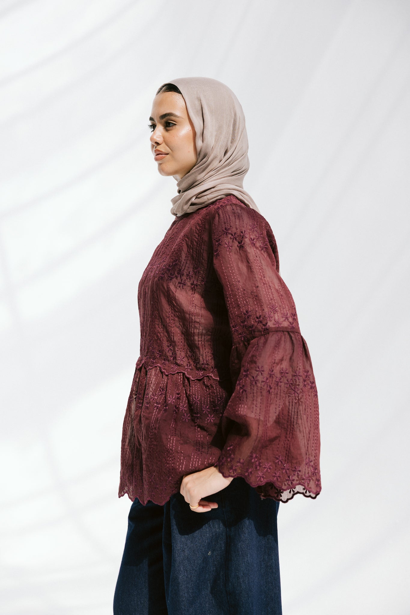 Layered Bloom Blouse In Merlot