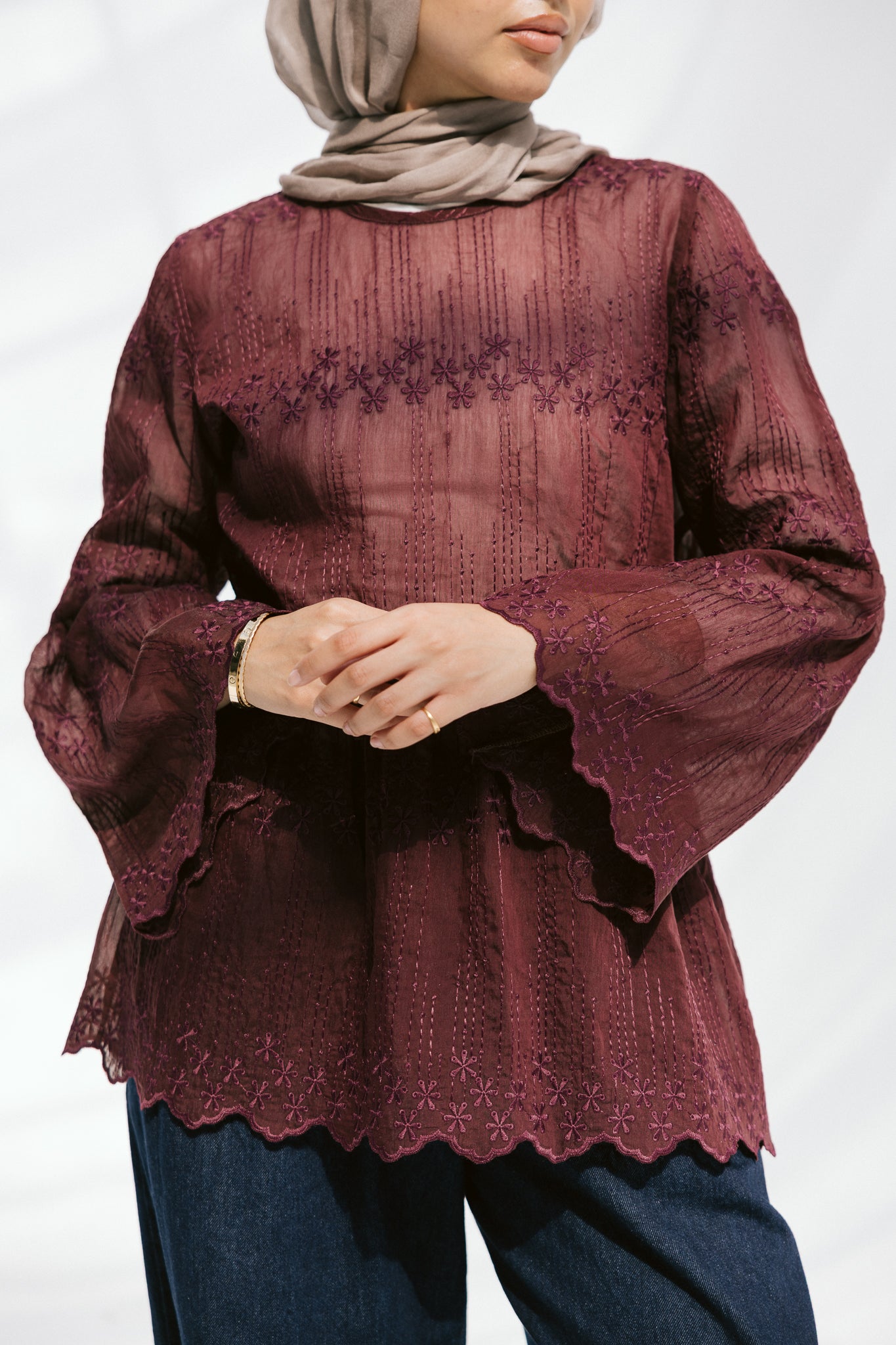 Layered Bloom Blouse In Merlot