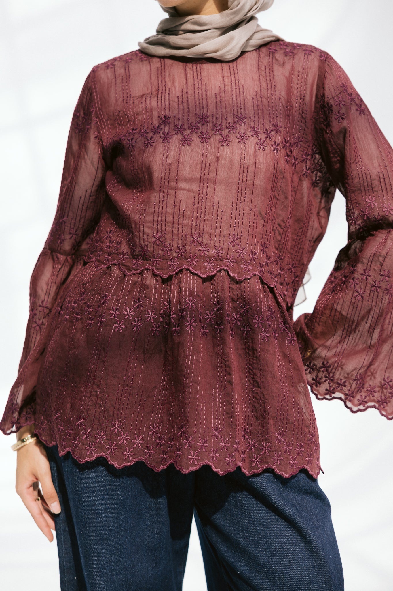 Layered Bloom Blouse In Merlot