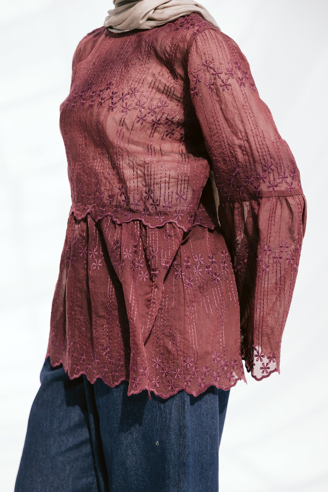 Layered Bloom Blouse In Merlot