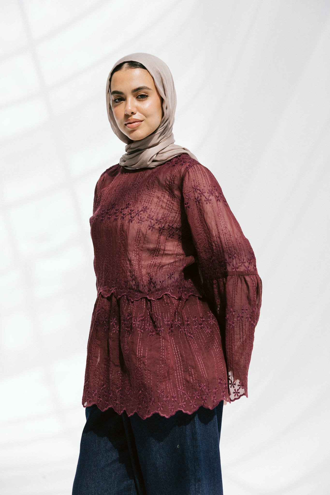 Layered Bloom Blouse In Merlot