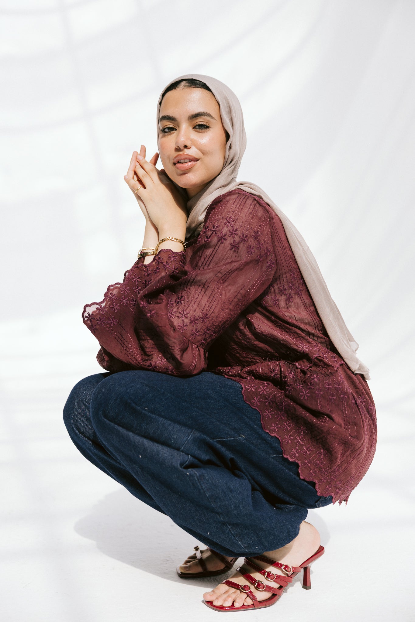 Layered Bloom Blouse In Merlot