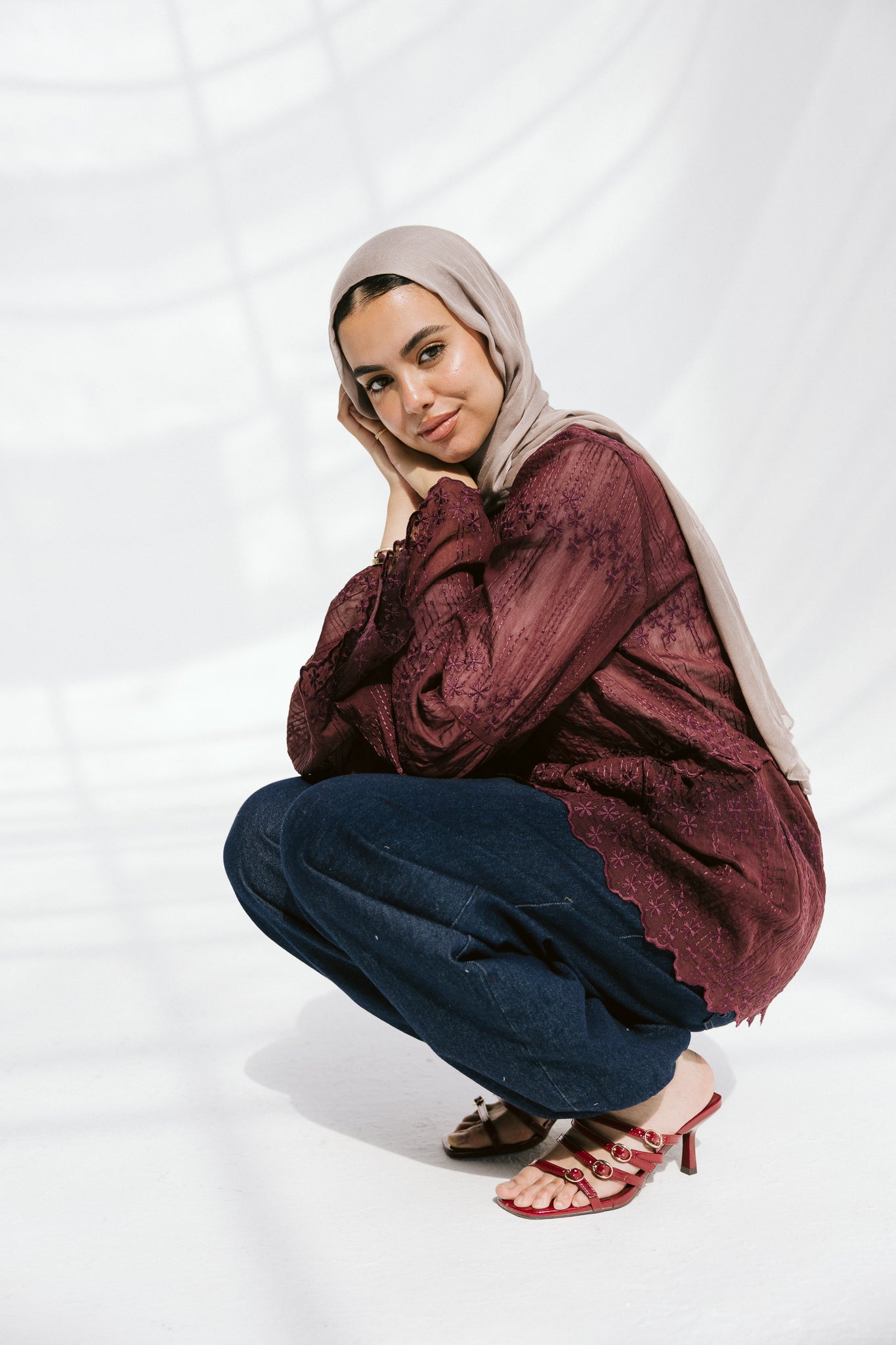 Layered Bloom Blouse In Merlot